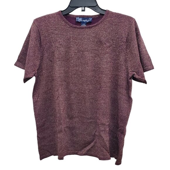 QVC | Susan Graver Women's Purple Gold Metallic Thread SS Knit Top NWT Size L - Picture 1 of 5